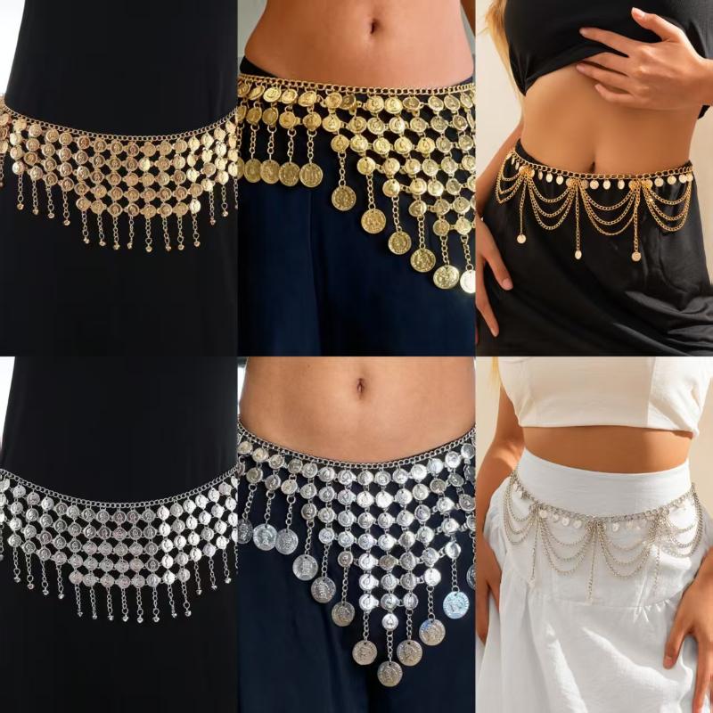 Tassel Belly Dance Waist Chain Women Gold Coin Hip Belt Fashion Costume Accessory for Performance Night Party Cosplay Dancing