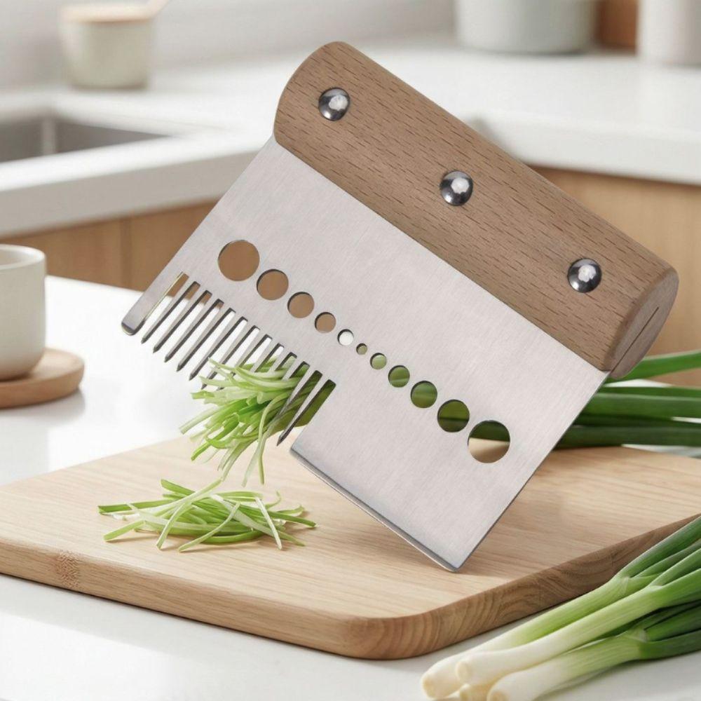 3 in 1 Multi-Purpose Scallion Slicer Wood Handle Scallion Cutter Creative Herb Stripper Restaurant