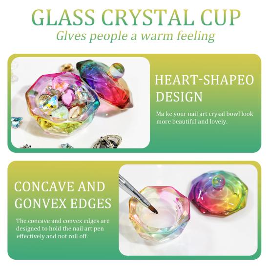 Nail Art Dappen Dish with Lid Acrylic Powder Container Holder Liquid Love Heart Square Flower Octagonal Faux Crystal Glass Cup Bowl