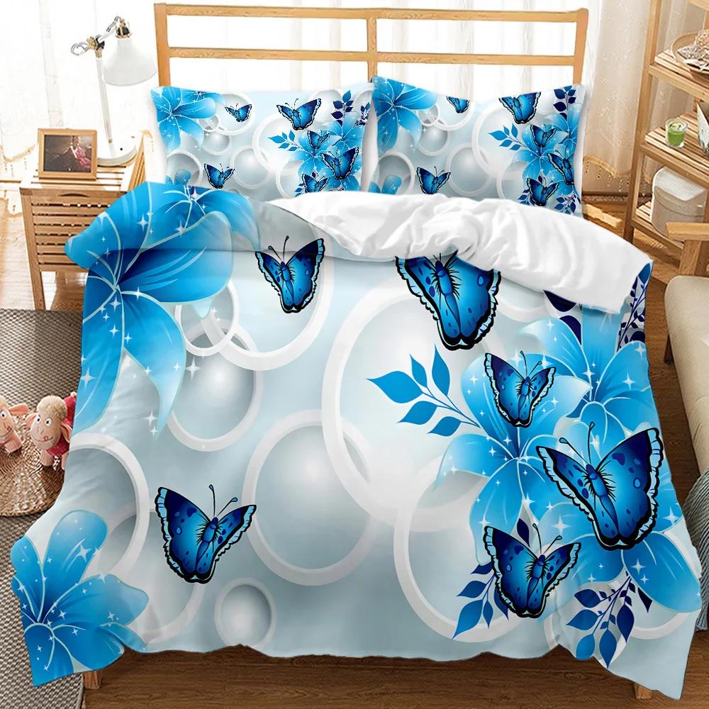 Butterfly Duvet Cover Girls Women Spring Blue Golden Butterfly Bedding Set Animal Double Queen King Size Polyester Qulit Cover