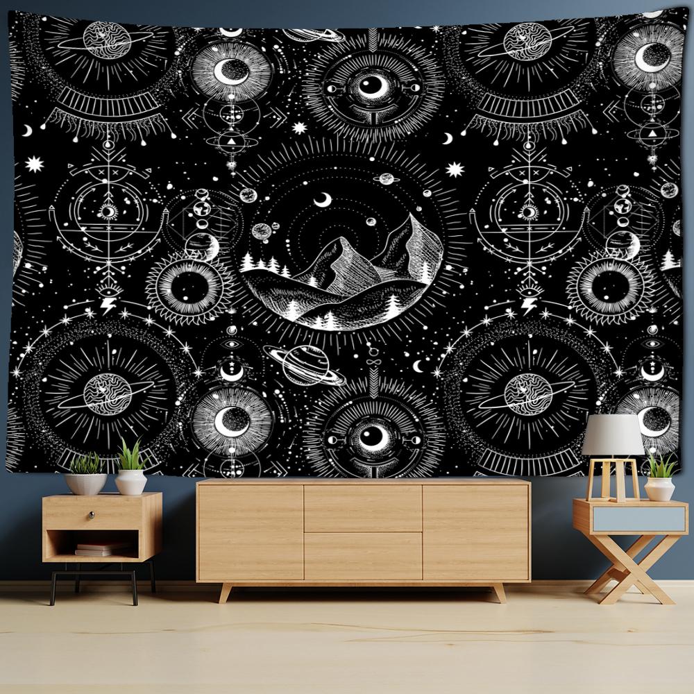 Гобелен Солнца Таро, настенный Гобелен Мандала, черно-белый колдовство, научная фантастика, богемный TAPIZ, домашний декор для комнаты