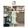 Hellokitty Girls Summer Suit 2025 New Lace-Edged Short-Sleeved Draped Pants Kidsren's Summer Two-Piece Set