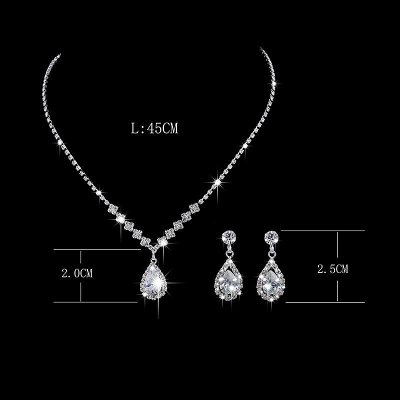 White Cubic Zirconia Stone Jewelry Sets For Women Silver Color Chain Necklace Earrings Set Wedding Bridal Jewelry Valentine's Day Gifts