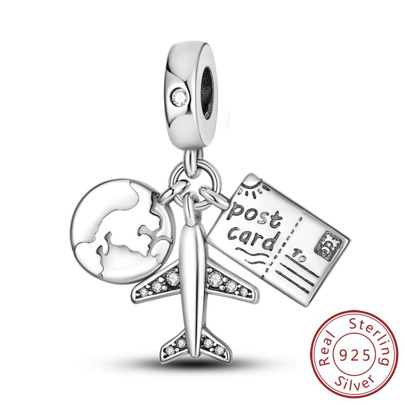 Copper Charms Bead Dangle Airplane Luggage Passport Travel Charms Fit Original Charms Bracelet Jewelry Gift