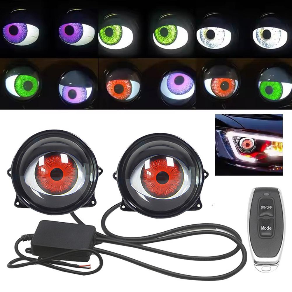 3 Inch Car Devil Eyes Lens Lights 12-36V Demon Red Eye Dynamic Headlight Assembly With Remote Control Auto Retrofit Accessorie