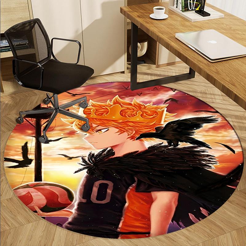 Haikyu Pattern Round Rug, Indoor/Outdoor Mat, for Picnic, Gameroom, Bedroom, Office, Living Room, Home Decor Carpet, Birthday Gift