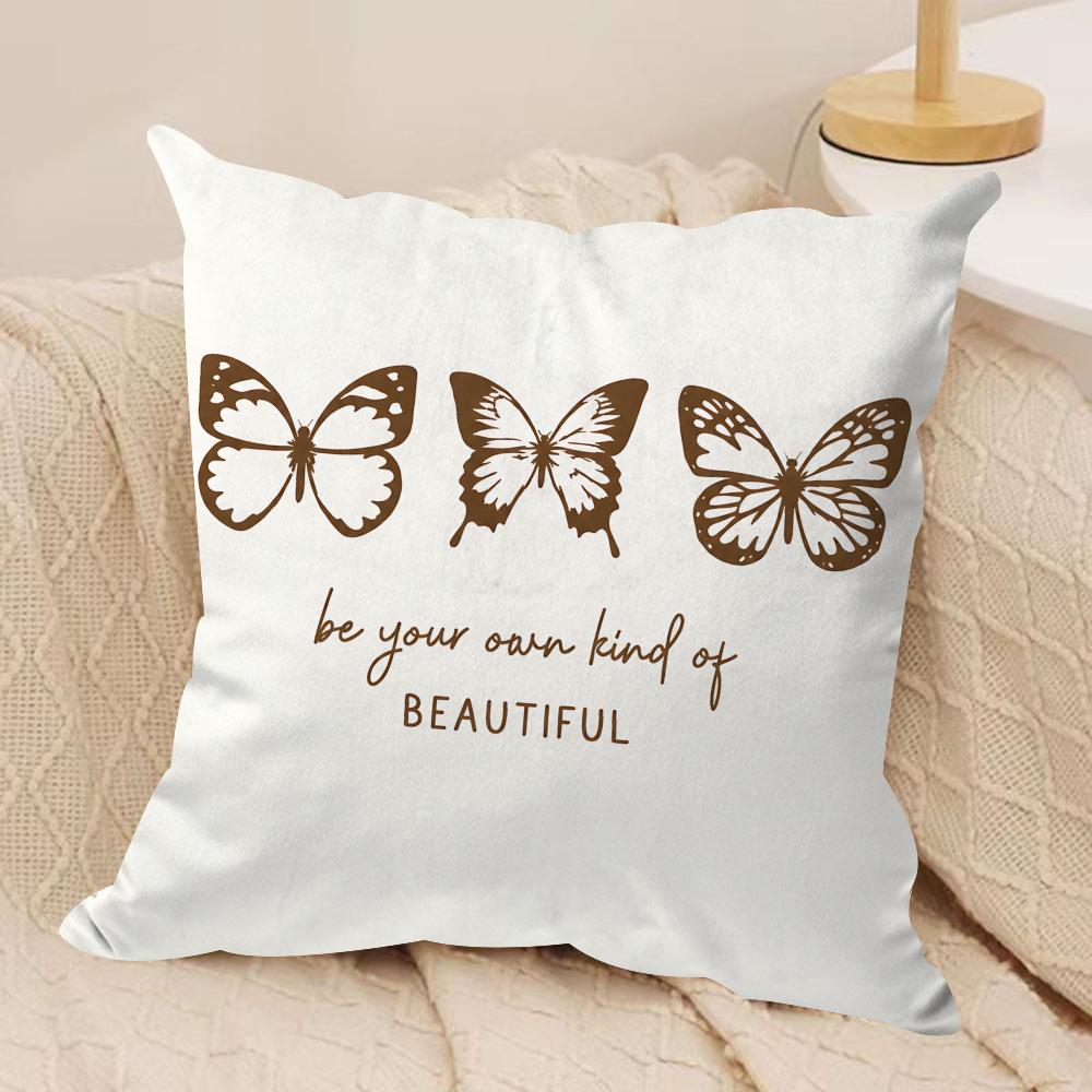 Brown Butterfly English Letters Cushion Cover Square Pillow Bedroom Sofa Leisure Comfort Living Room Home Decoration X