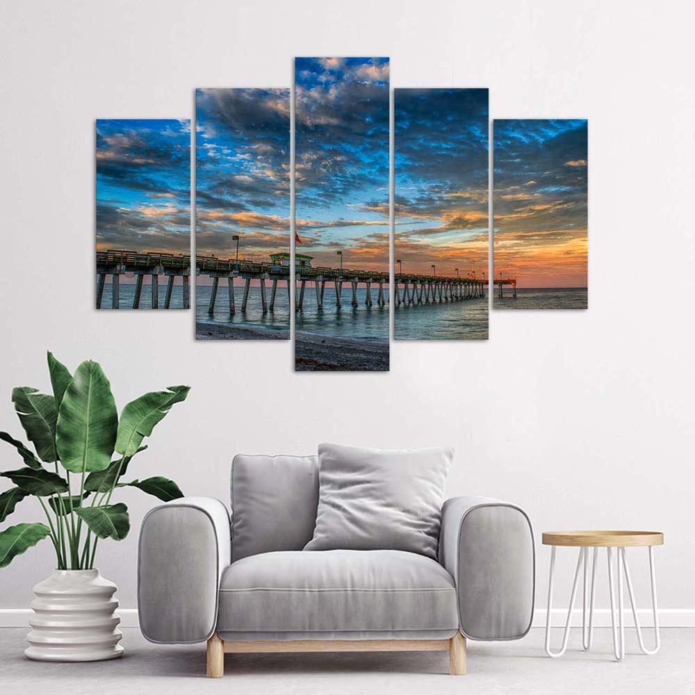 Five piece picture canvas print Sunset Pier