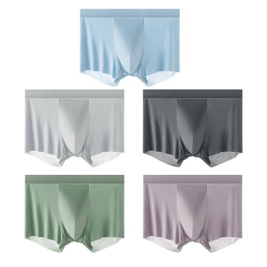 Men Ice Silk Boxer Briefs Mid-rise Waistband Ultra Silk Thin Ice Wide Shorts Underwear Solid Color U-convex Panties