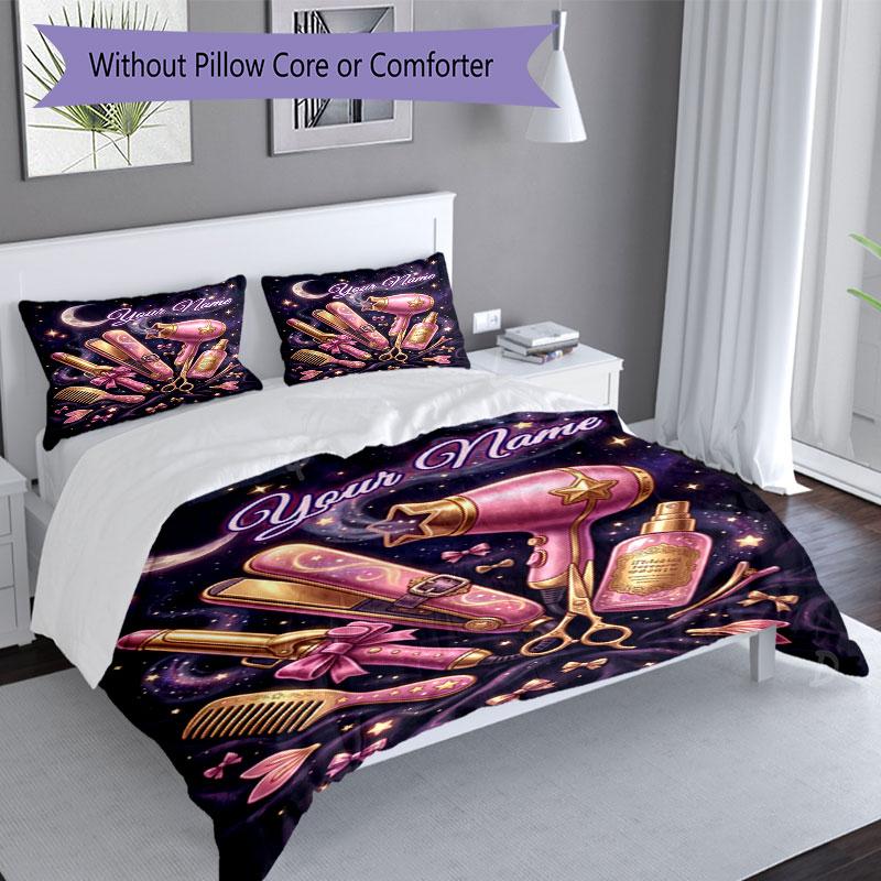 3PC Custom Name "Starry Night Hair Tools" Bedding Set Duvet Cover Closure Includes 1 Duvet Cover & 2 Pillowcases for Bedroom