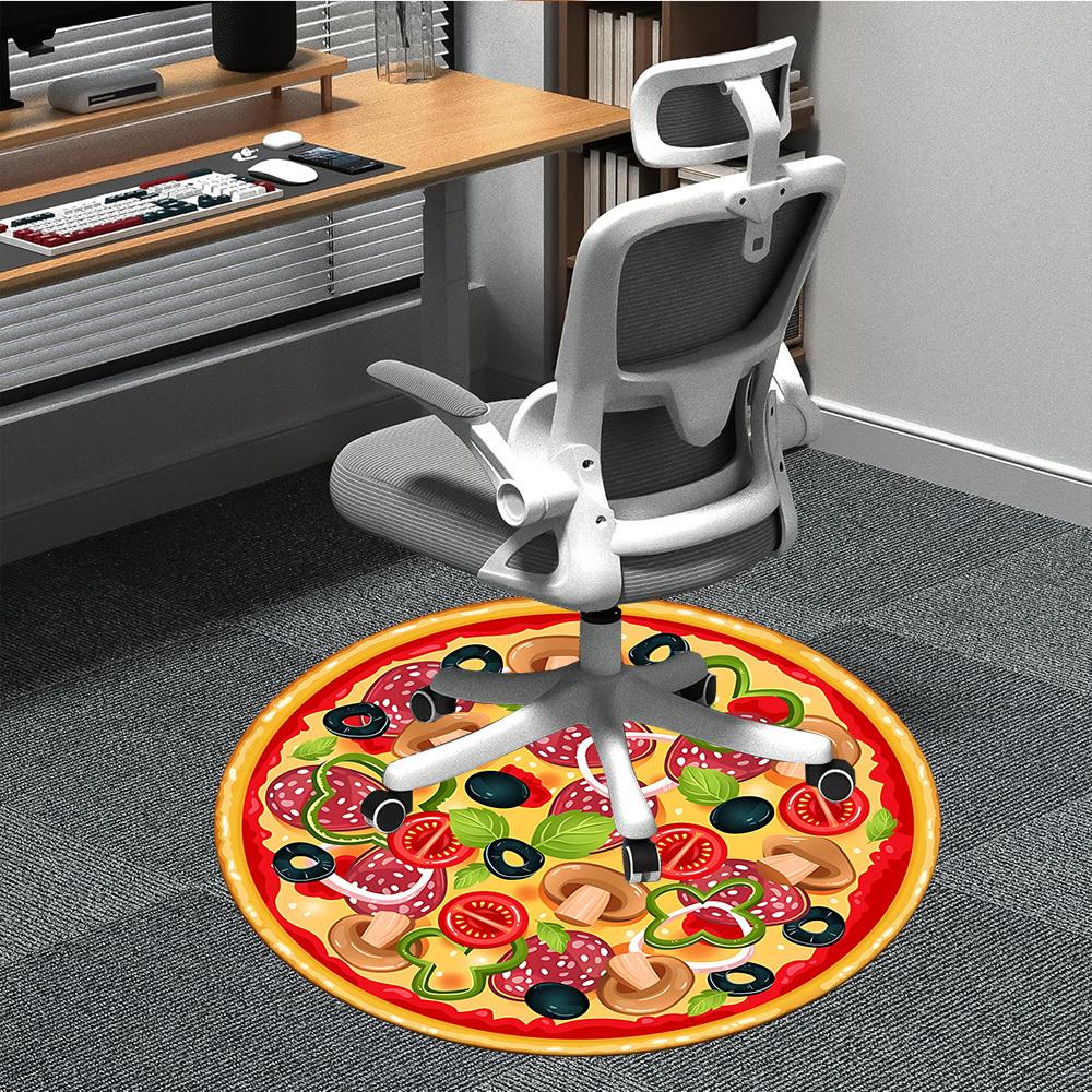 1pc Pizza Print Carpet for Office Non Slip, Round Carpet, Soft & Comfortable, Carpet for Office, Lightweight Round Floor Mat