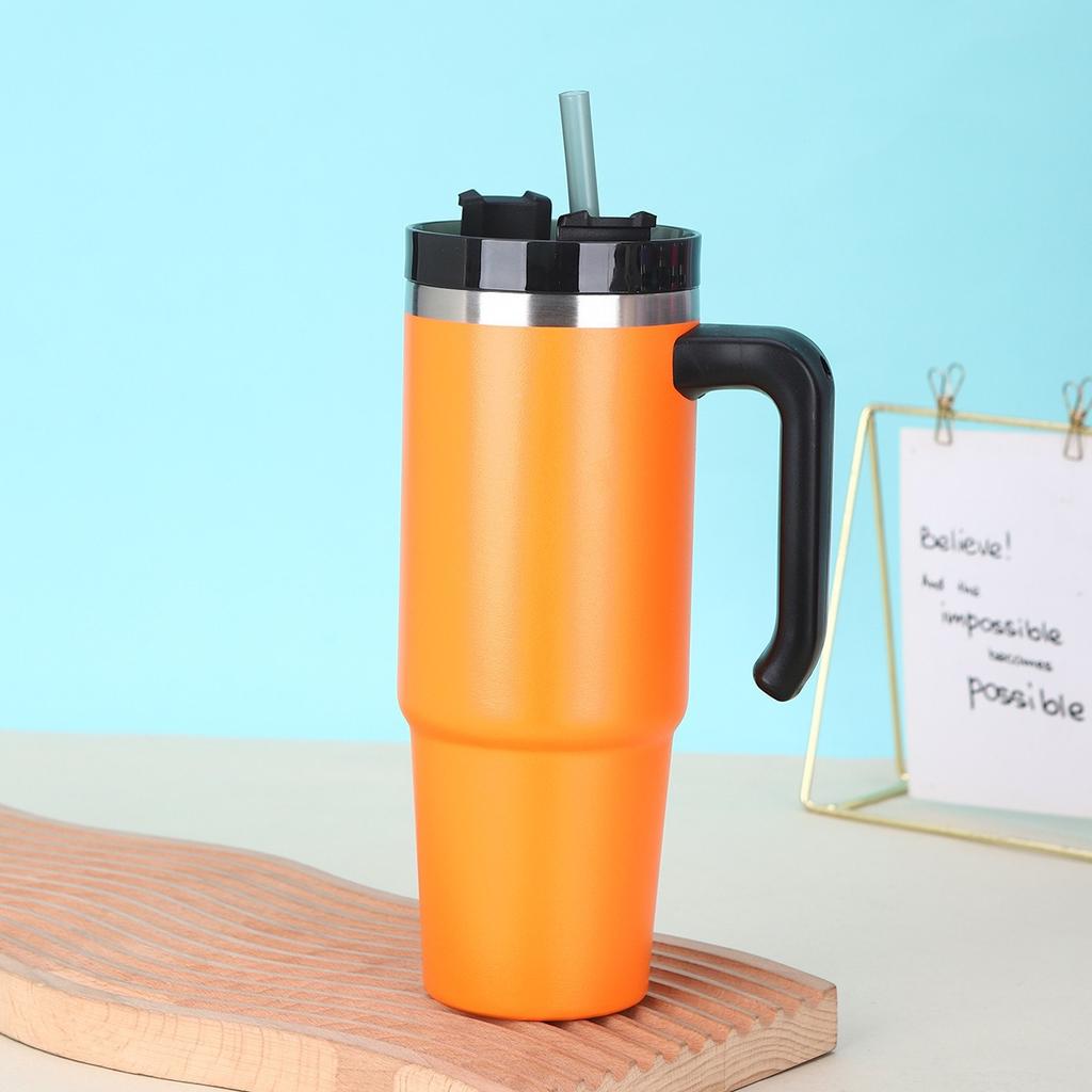 30 унций соломенная термокружка из нержавеющей стали 304 с ручкой, большая емкость, термоизолированная, двухслойная вакуумная кофейная чашка