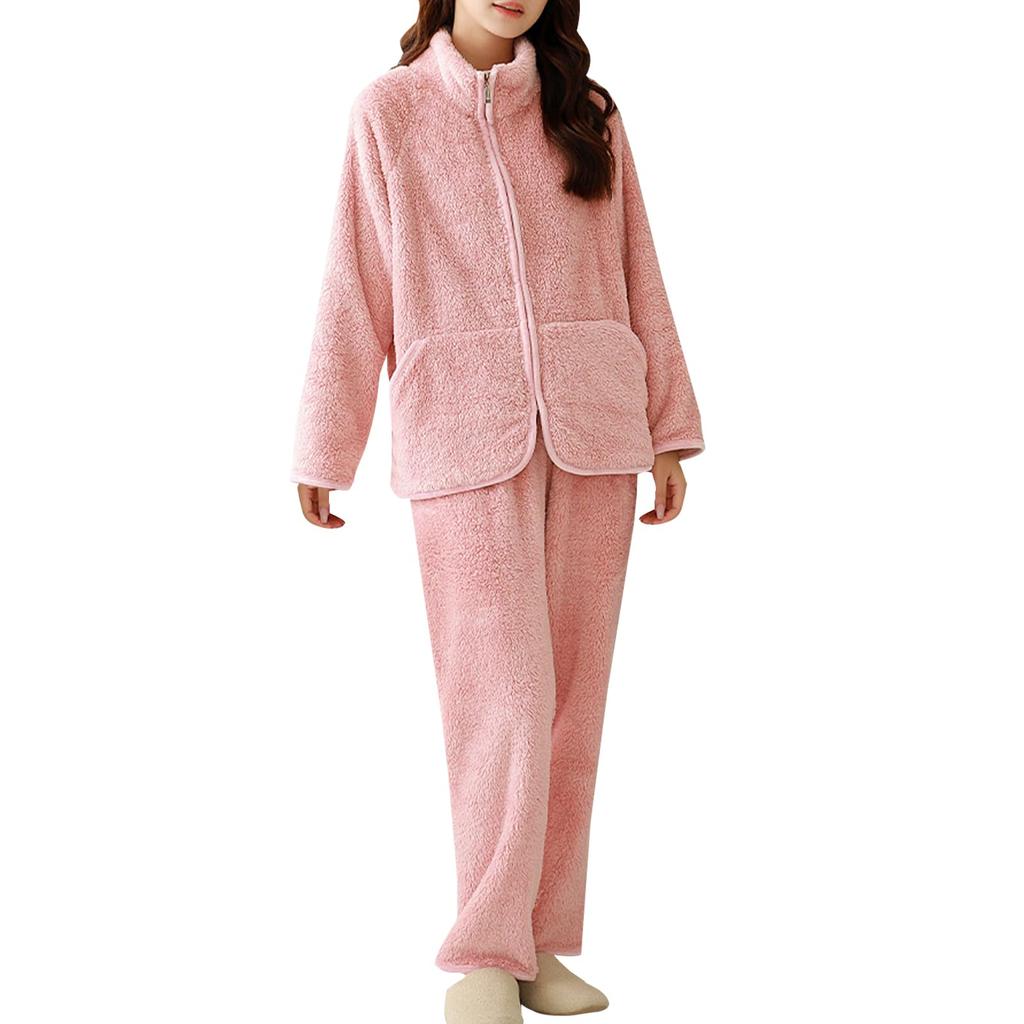 AQRTPXU Winter Fluffy Pajama Set with Open High Long and Long A Great Gift Women's Front, 2-Way Neck, Neck, Hoodie, Sleeves, Warm, Cute, Stylish,
