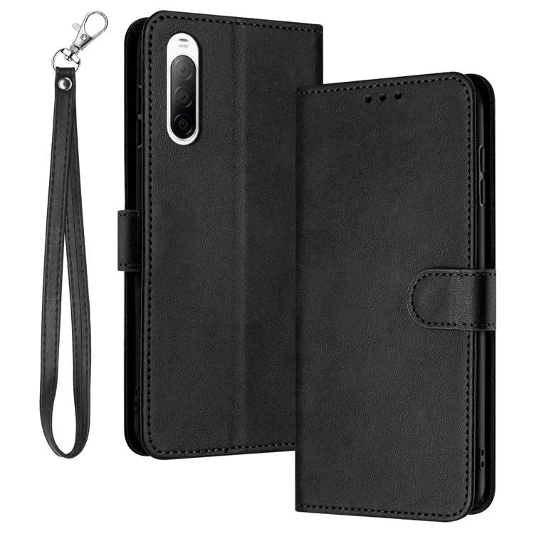 For Sony Xperia 10 V PU Leather + TPU Flip Case Calf Texture Phone Cover with Strap - Green