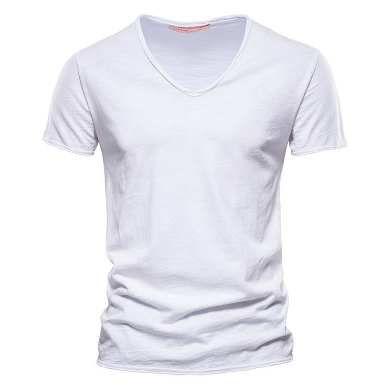 Summer 100% Cotton Elasticity T Shirt Men Casual Soft Fitness Shirt Men T Shirt Tops Tee Shirts V-Neck Short Sleeve Tshirt Men