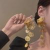 Gold Tassel Flower Earrings: Exaggerated Round Face Clips, Light Luxury Bridal Earrings for Women