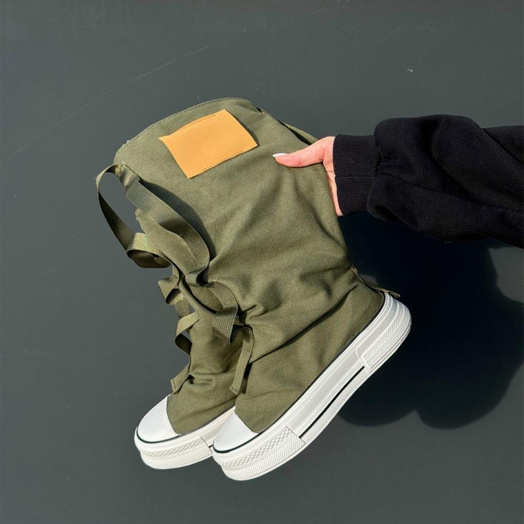 Модные женские ботинки Новые парусиновые кроссовки с высоким верхом Женская мода Высокое качество Голенище-бочонок со сборками Дышащая удобная обувь для женщин