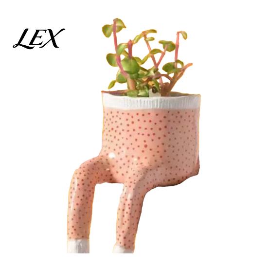 Drainage System Flower Pot Cute Leggy Planter, Sitting Human Resin Planter with Legs, Shelf Sitter Miniature Plant for Succulents Cacti Indoor Plants,