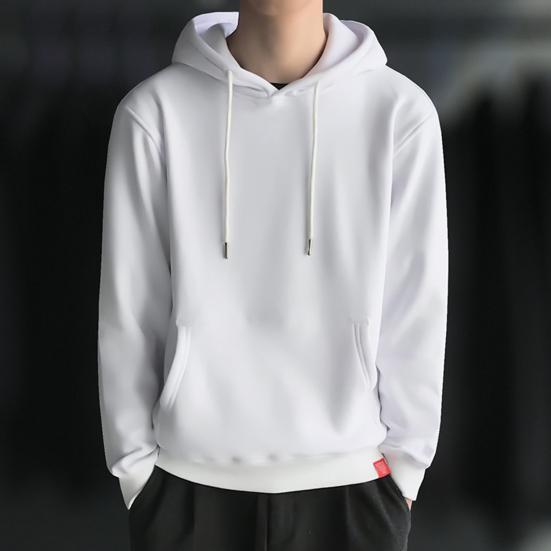 Front Pocket Drawstring Long Sleeve Pullover Hoodie Autumn Winter Solid Color Fleece Lining Hooded Sweatshirt Streetwear