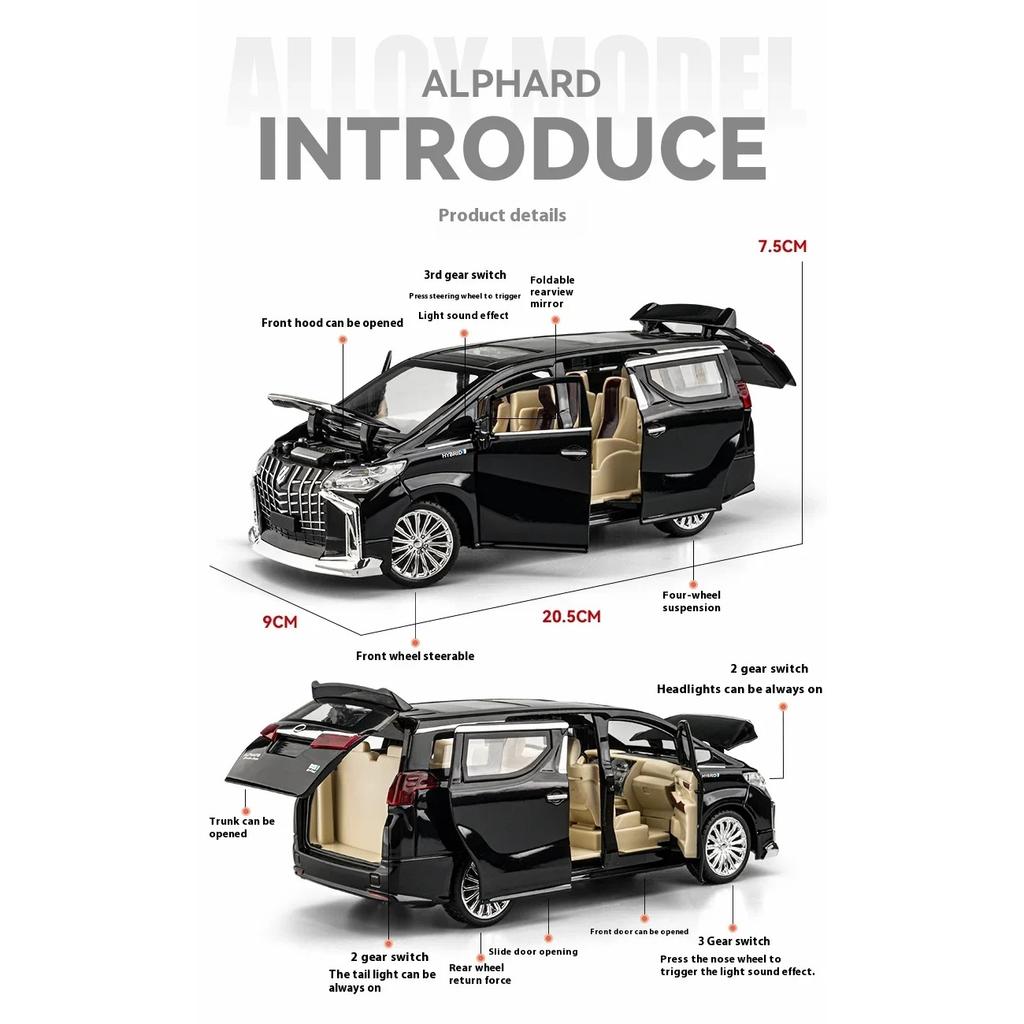 1/24 TOYOTA Alphard Luxury MPV литая модель автомобиля из сплава металла со звуком и светом коллекционирование хобби высокая имитационная модель подарок для мальчика