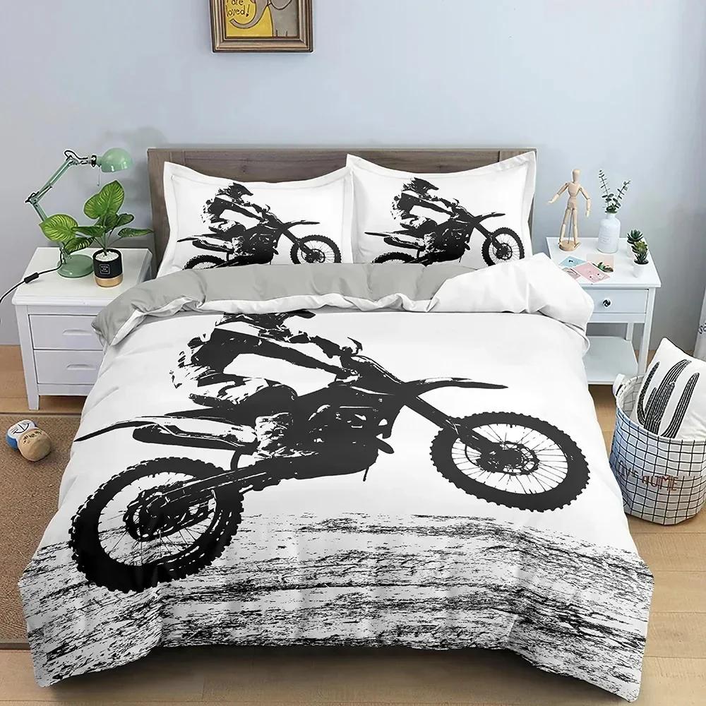 Motocross Off-road Race Motorcycle Dirt Bike Rider Comfortable Duvet Quilt Cover Pillowcase Bedding Set Children Home Textile