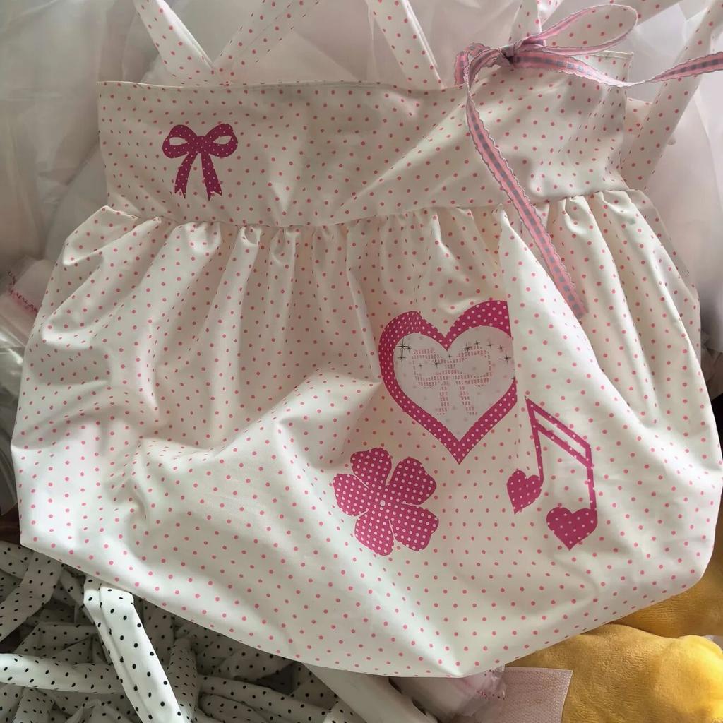 Корейская сумка-тоут в горошек милый бант любовь ретро нота плечевая сумка большая вместимость хлопок для путешествий на вынос