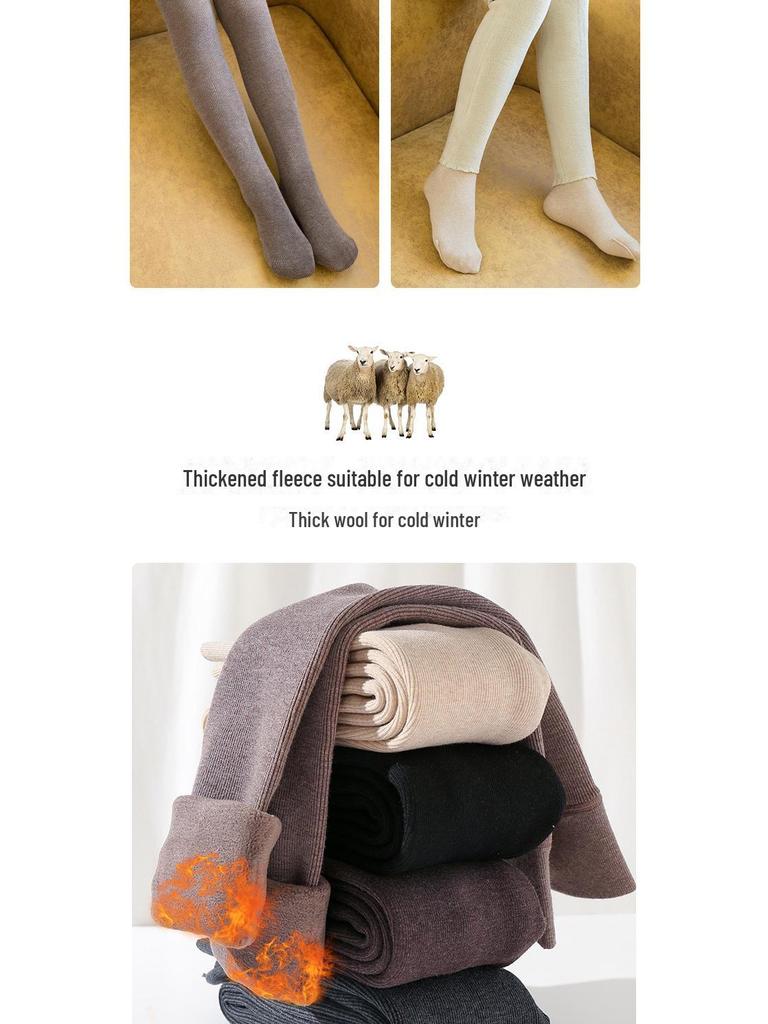 Утолщенные зимние колготки из овечьего флиса для девочек - теплые бархатные полосатые леггинсы