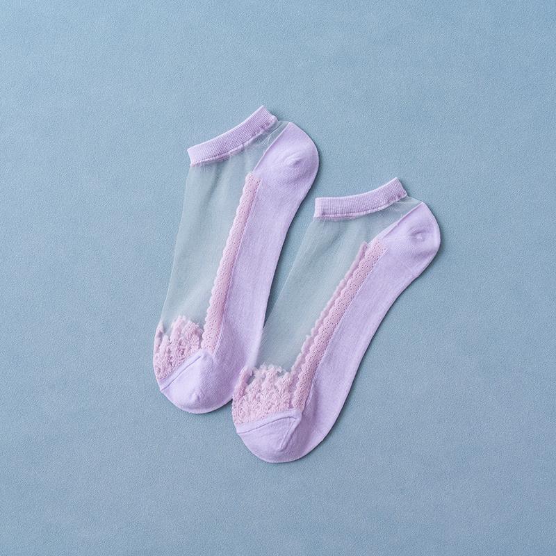 6 пар Новинки Женские носки Весна Лето Цветочные кружевные короткие носки Мягкие шелковые тонкие прозрачные носки Однотонные милые носки до щиколотки