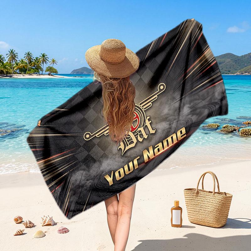 DAF Customized Name Text Beach Towel, Soft Absorbent Towel Beach Pool Travel Personal Gift