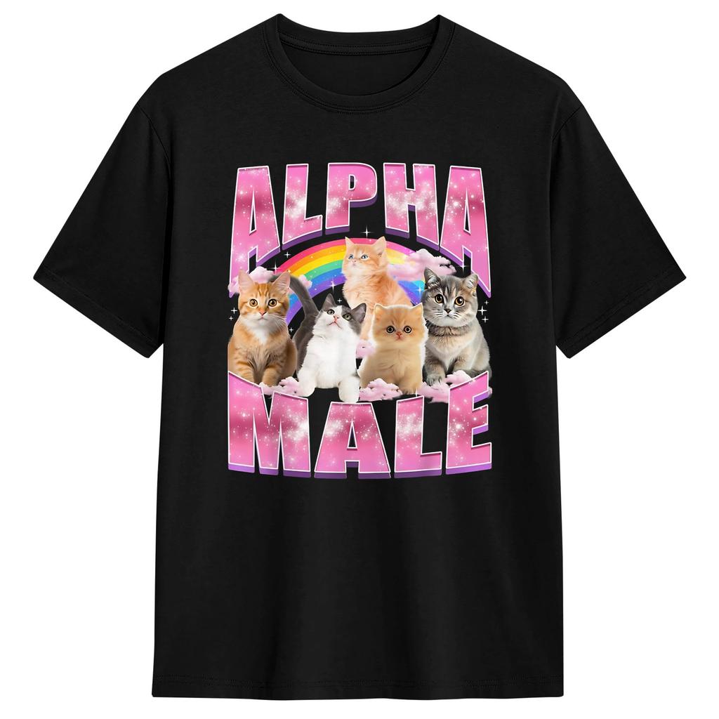 Unisexs TShirt Alpha Male Funny Cat Kitten Rainbow Floral TShirts Hipster Beach Tee Shirt Vintage Cotton Clothing