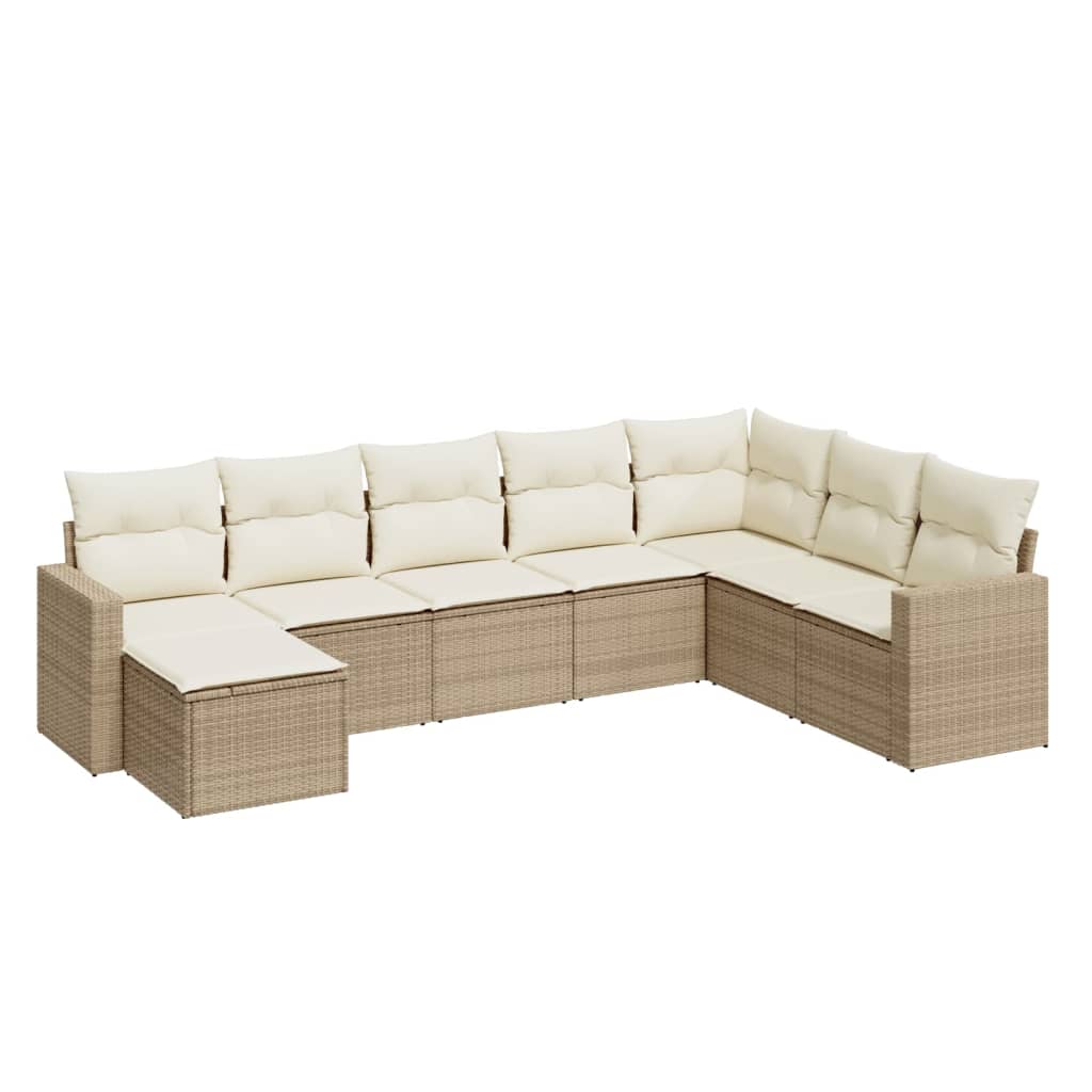 8 piece Garden Sofa Set with Cushions Beige Poly Rattan