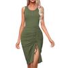 Women's Casual Solid Color Drawstring Button Vest Dress With Wrapped Buttocks Wrapped Buttocks