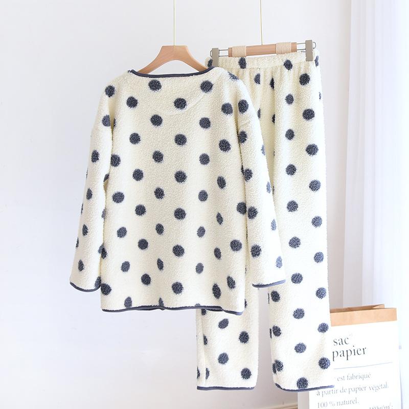 Утепленные пижамы в горошек, женские фланелевые милые пижамы для девочек Kawaii, классические базовые повседневные свободные зимние теплые пижамы, шикарная трендовая одежда