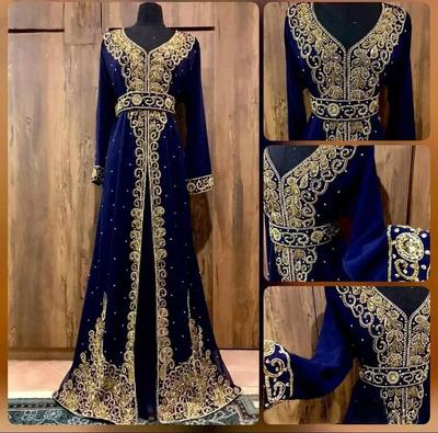 Темно-синее Абая Фараша Дубай Марокканское Платье Кафтан Жоржет Свадебное