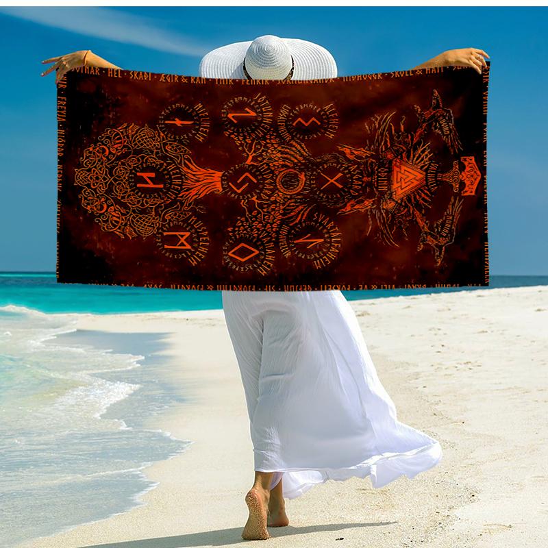 Viking Runes & Tree of Life Fashion Beach Towel: Ideal for Summer Adventures Soft, absorbent and quick drying suitable for swimming and bathing