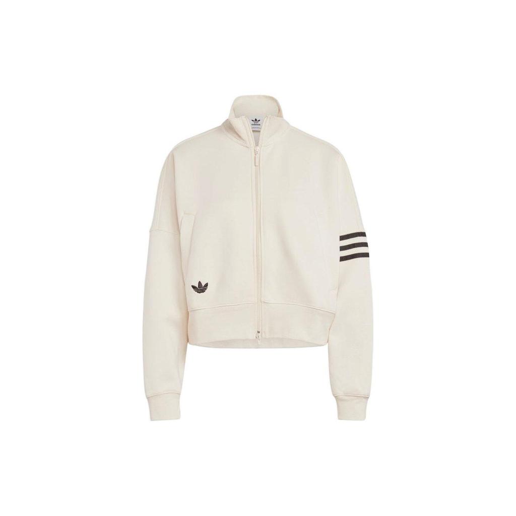 adidas Originals Trefoil Logo Высокий воротник 3-полосная спортивная куртка на молнии Женская куртка Miracle-White IB7316