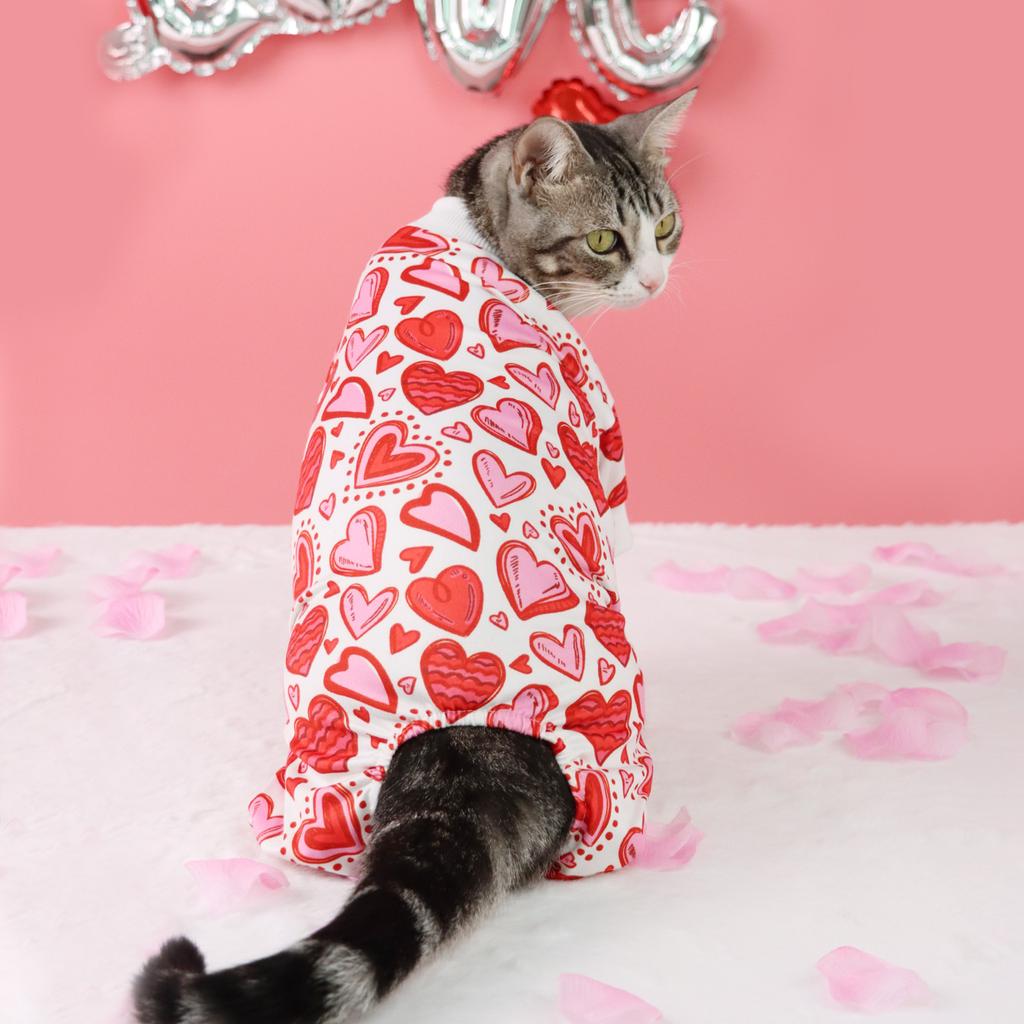 Пижама для собак со сладкими розовыми сердцами с волнистыми линиями, одежда для щенков для маленьких собак, для девочек и мальчиков, повседневная пижама для собак, комбинезон для собак