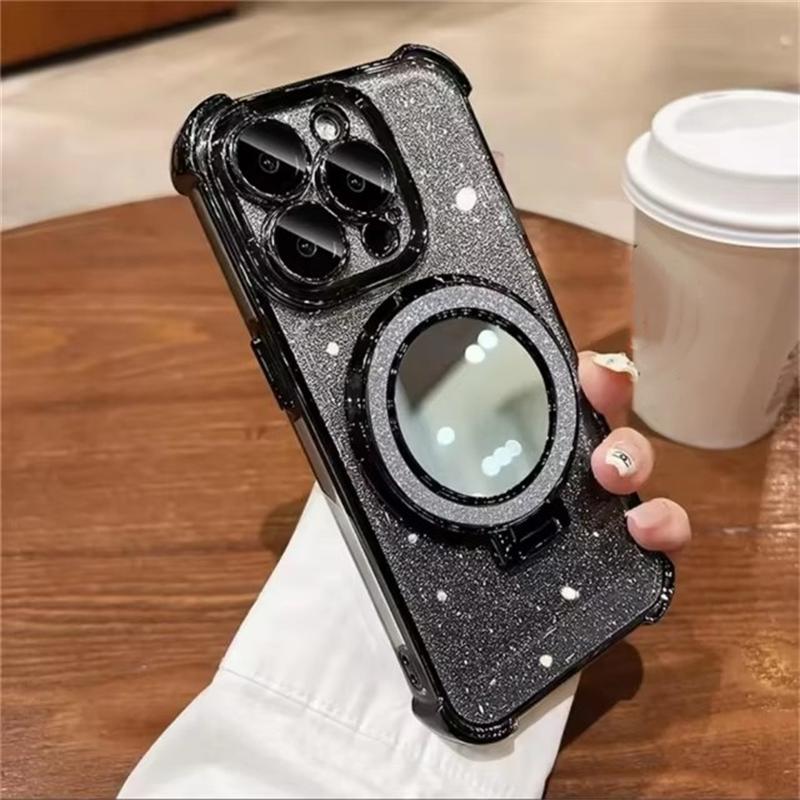 Для iPhone 16 Pro Max Роскошный чехол с рамкой для вспышки и зеркалом, держателем для телефона, защитный чехол для iPhone 11 12 13 14 15 16 Plus