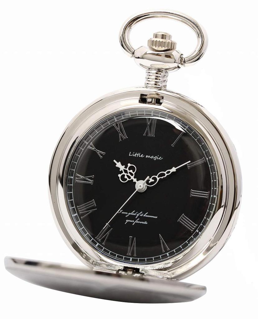 Design To the Pocket Watch Antique Clock Black SB [Simple Extreme] [Japanese Movement] [Little Magic] (Silver Dial)
