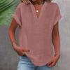 Women's Fashion Casual Solid Colour V-Neck Short Sleeve Button Down Shirt T-Shirt Top
