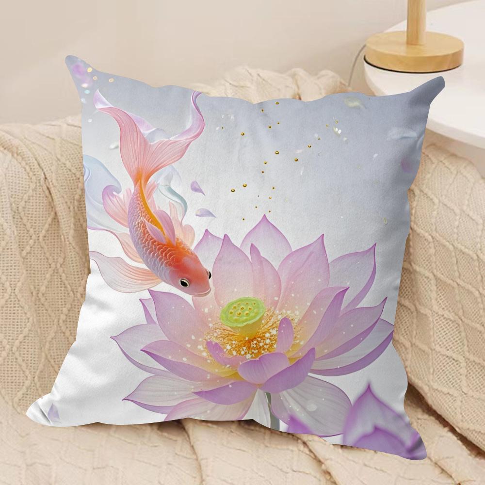 Auspicious koi carp Cushion Cover Soft Plush Fabric Double-Sided Printed Sofa Cushion Cover for All Seasons Home Decor Gift