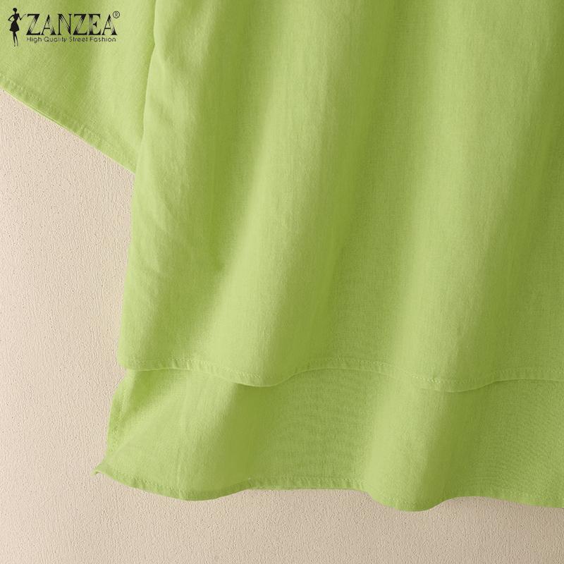 ZANZEA Женская летняя блузка с круглым вырезом, свободного кроя, с рукавом до локтя