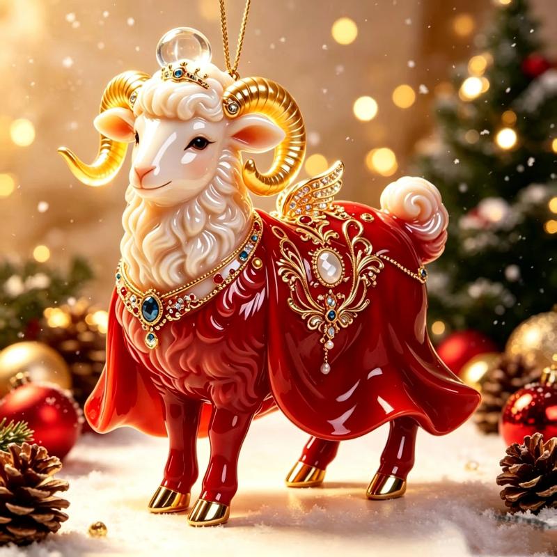 2D Flat Goat Hanging Ornament 1Pc Premium Acrylic Animal Pendant for Christmas Winter Holiday Home Decor