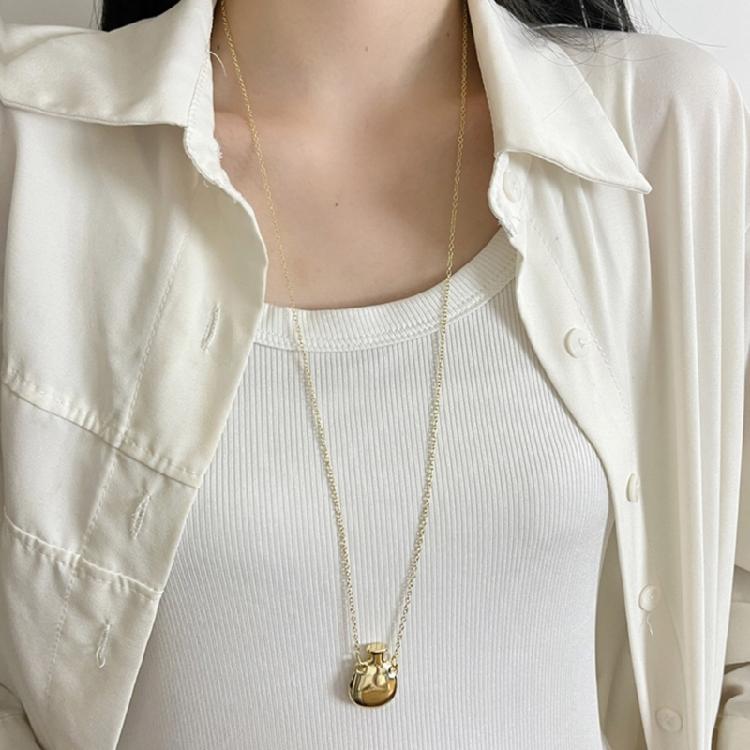 Многофункциональное ожерелье на длинной цепочке, металлическая подвеска в виде вазы, металлическая текстура, подходит для повседневной носки и вечеринок