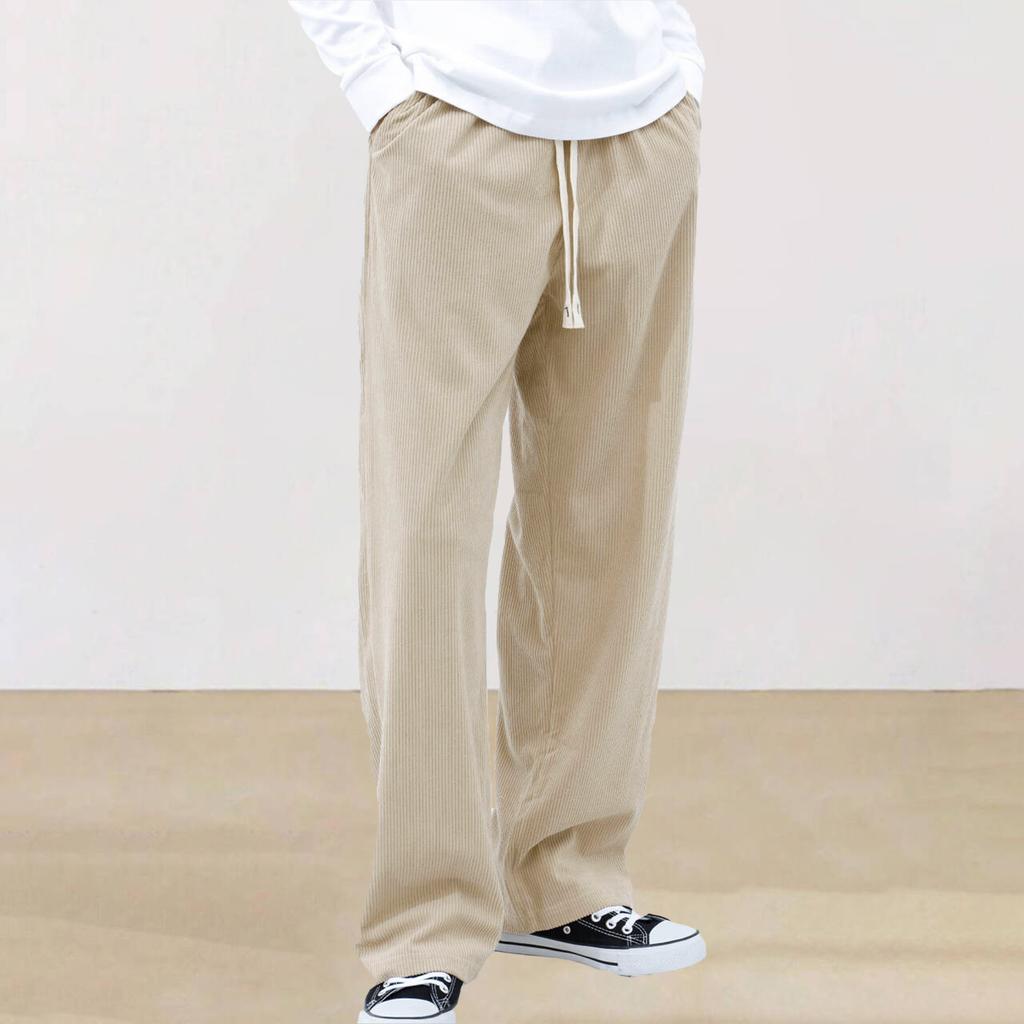 Spring and Autumn Solid Color Lace Sports Pants Simple Straight Leg Pants Men's Casual Pants Wide Leg Pants