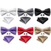Mens Floral Bow Tie Adjustable Jacquare Silk Cravat Tie Pocket Square Cufflinks for Wedding Party