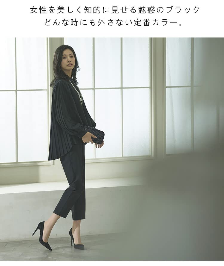 Louet плиссированные расклешенные топы брючный костюм костюм для мам брючный костюм церемониальный костюм повседневный формальный большой размер комплект с длинным рукавом для поездок на работу деловой офис 4L черный [Louis