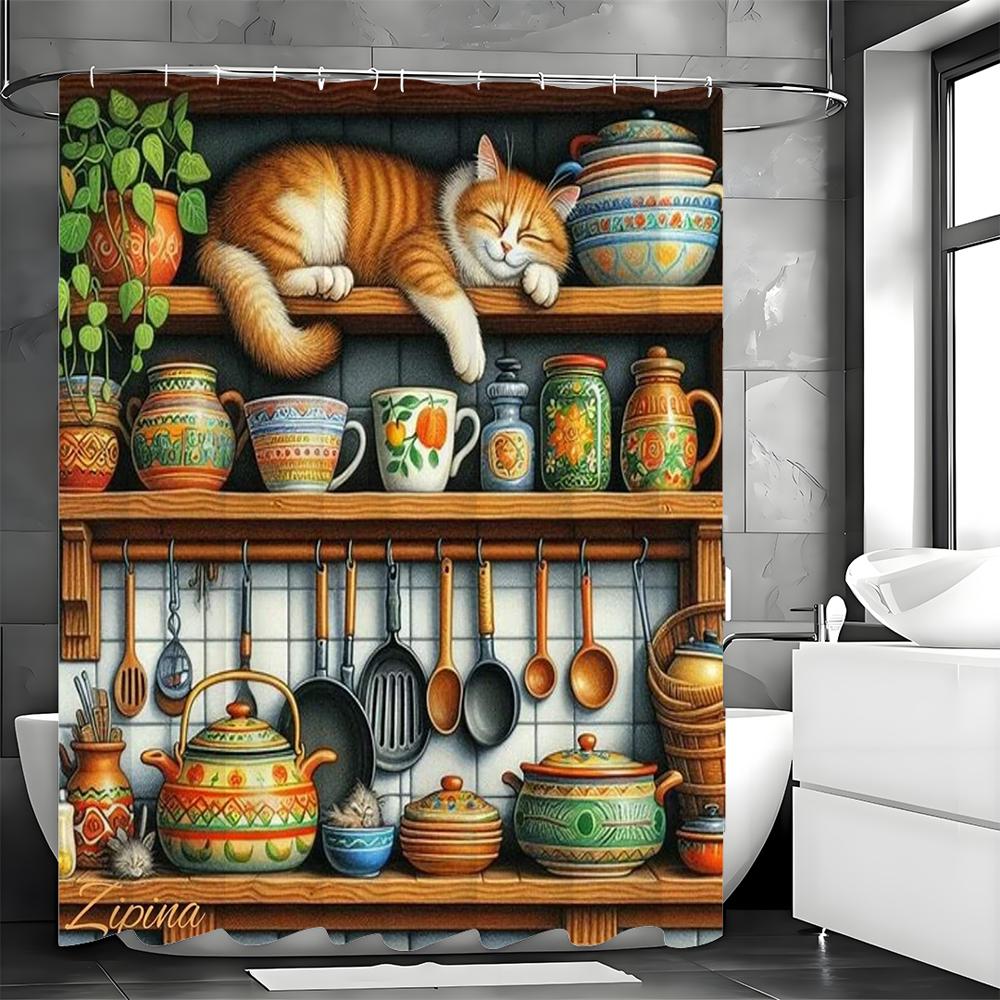 Милый кот кухонный шкаф кухонные принадлежности шторка для душа, ванная комната декоративная шторка для душа, водонепроницаемая шторка для душа с хо