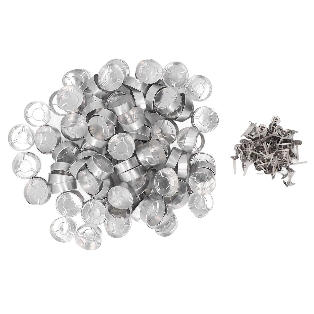 100 наборов алюминиевых контейнеров для воска свечей, чайных свечей, чашек с фитилем для свадеб, вечеринок, домашнего декора