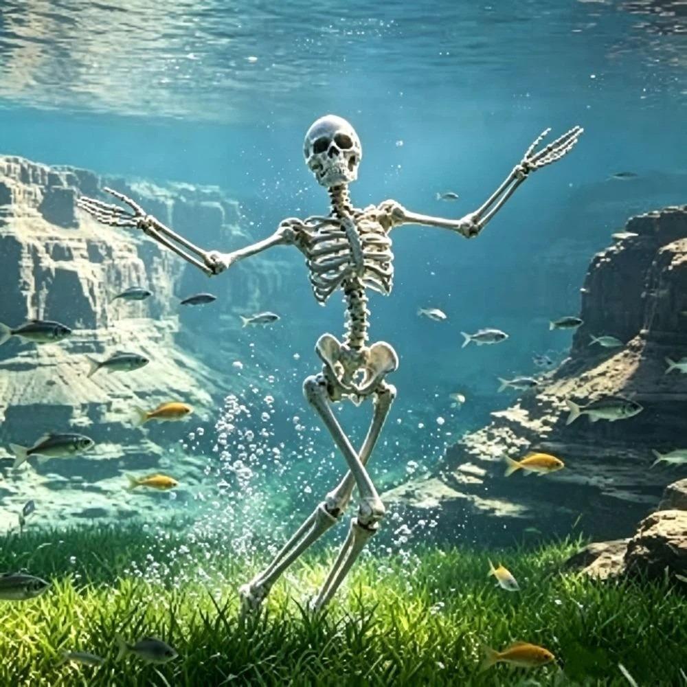 Suction Base Fish Tank Dance Skull Bubbler Skeletons Statue Movable Oxygen Skeleton Aquarium Tank